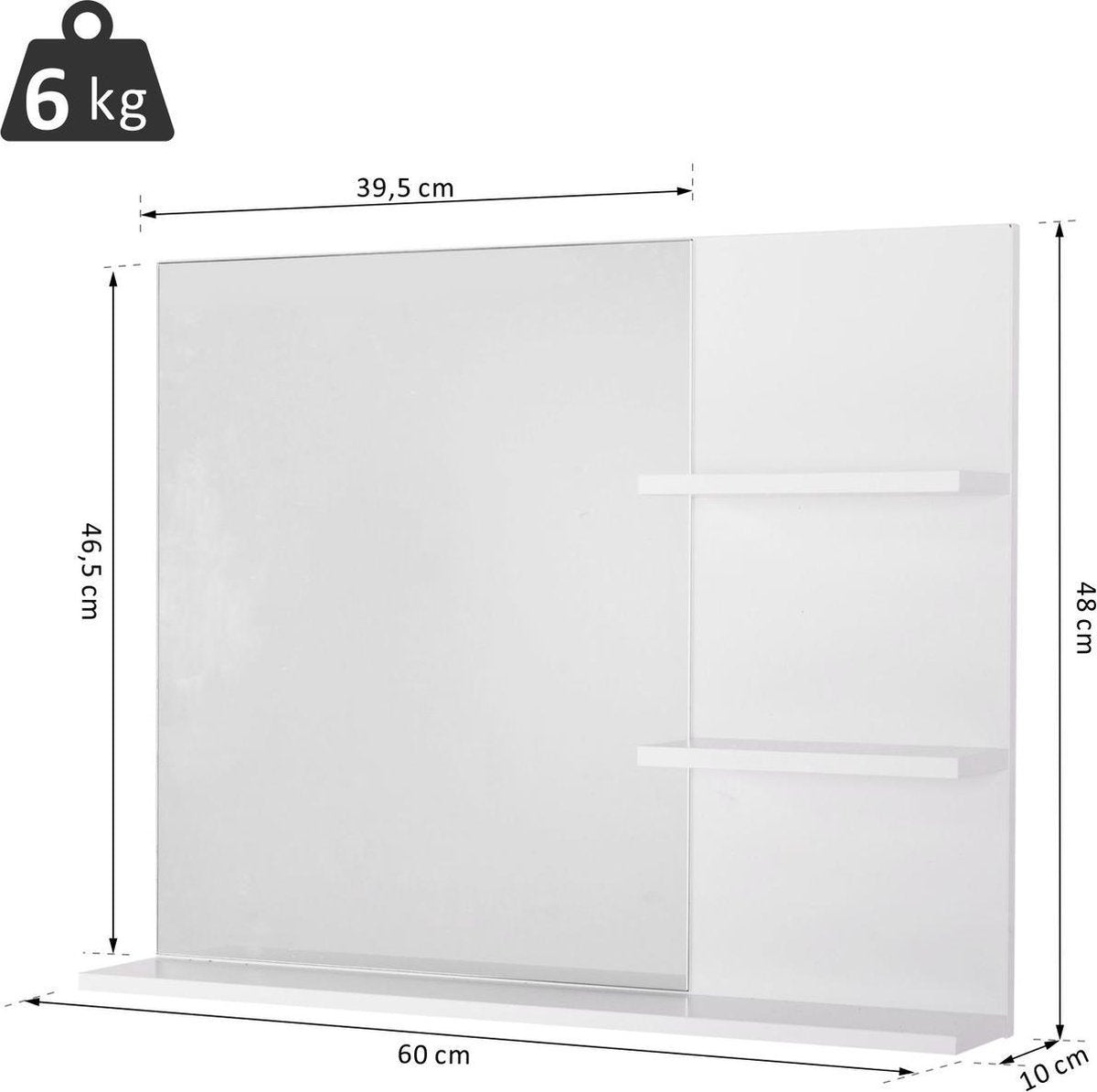 Bathroom mirror with 3 shelves - Bathroom accessories - Mirror - Wall mirror - L60 x W10 x H48 cm