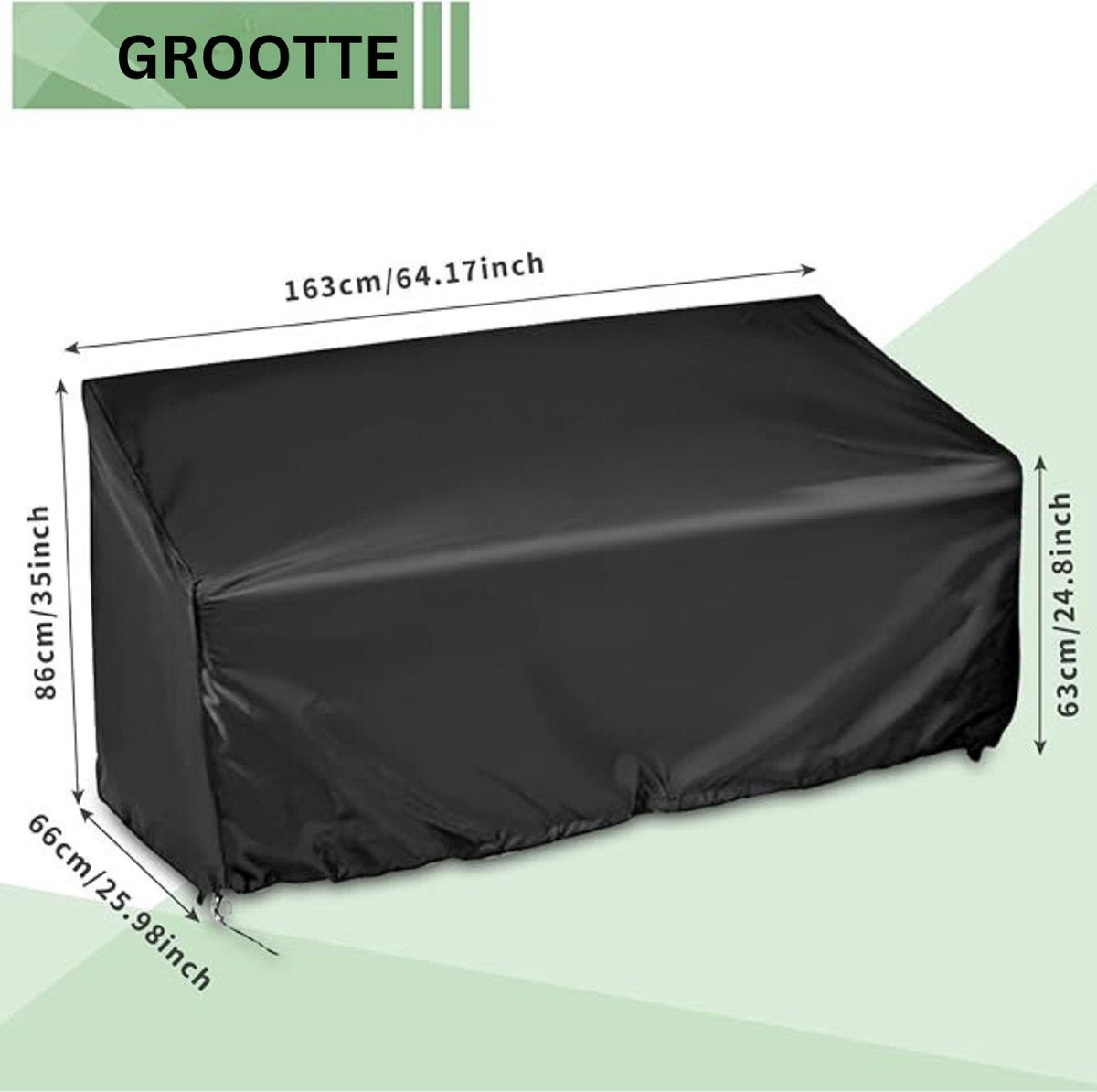 3-zits Tuinbankhoes - Waterdicht - Winddicht - UV-Bestendige Tuinbankhoes (163 x 66 x 63/89 cm) - Zwart - 210T - Polyestervezels - Beschermhoes voor Tuinbank - Ademende Tuinmeubelen - Zitbankhoes