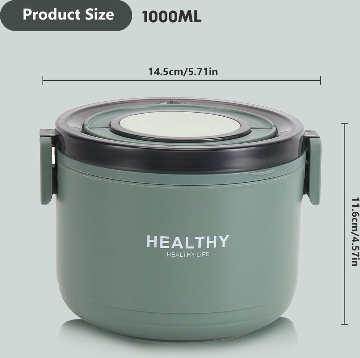 Thermo-etenscontainer, 1000 ml roestvrij staal, warmhoudcontainer voor eten en kinderen, thermische lunchbox met gespsluiting voor soep, muesli, stoofpot (groen)