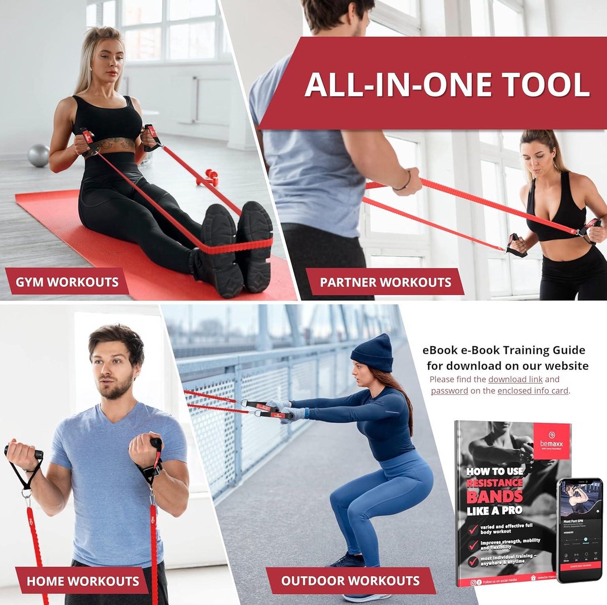 Pull up station Weerstandsbanden Fitness - Trainings eBook - Expander Tubes - Elastische Workout Power Weerstand Banden - 5 Elastiek Handvatten Deuranker Enkelbanden - Krachttraining Gym Pull up station