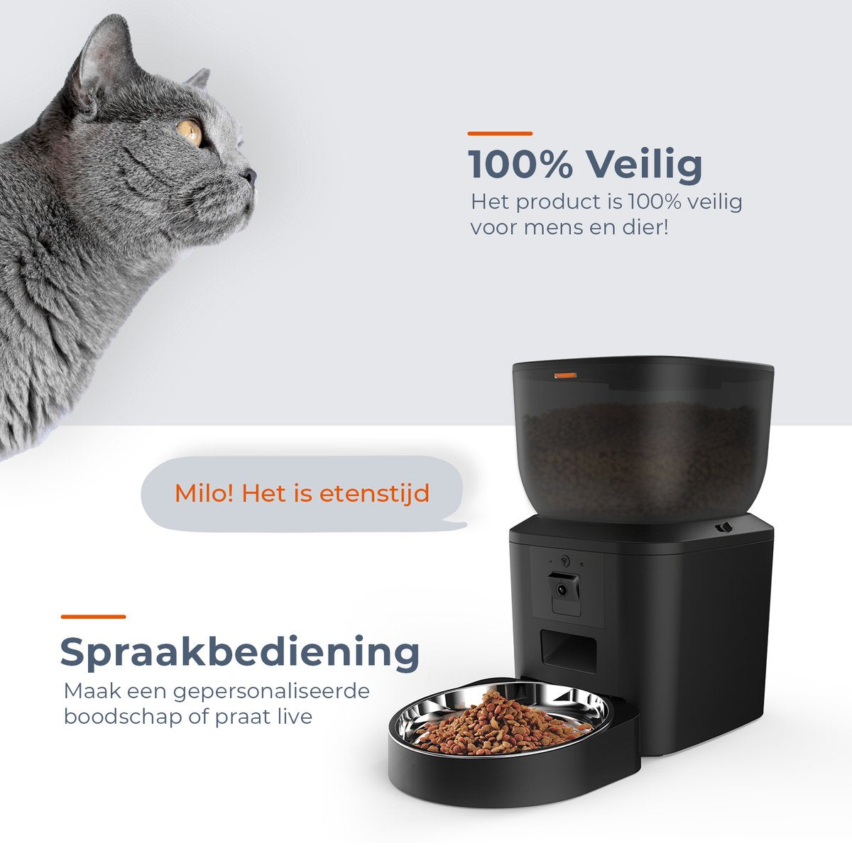 PetFeeder - Automatische voerbak kat - Voerautomaat Kat - Voerdispenser Kat - Met Full HD Camera - Kat + Hond - Petcam - Zwart