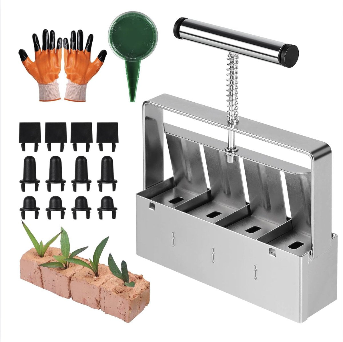 Manual quad soil blocker with comfortable handle, soil blocker transplant greenhouses, outdoor garden for seedlings, cuttings, greenhouses