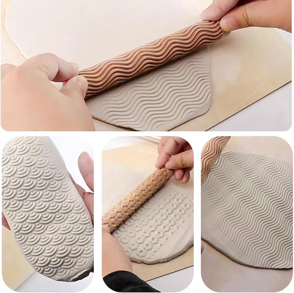 Styles Klei Modellering Patroon Rollen Houten Textuur Rollers - Handgemaakte Klei Deegroller - Geweven Hand Roller - Aardewerk Gereedschap - DIY Craft (Type 2)
