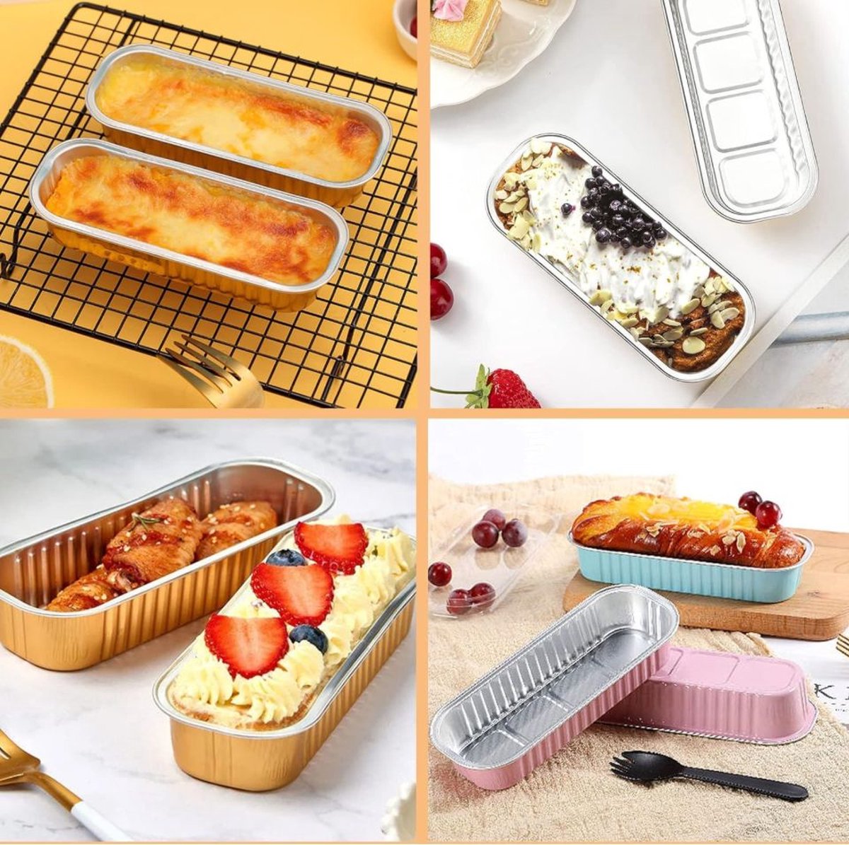 Mini broodcakevormpjes 30 stuks mini-broodblikken met deksels en lepels, 200 ml mini-cakevormpjes rechthoekige aluminiumfolie bakpannen + Cake Spuitzakken, Wegwerp Plastic Cake Spuitzakken 100 Stuks (S)