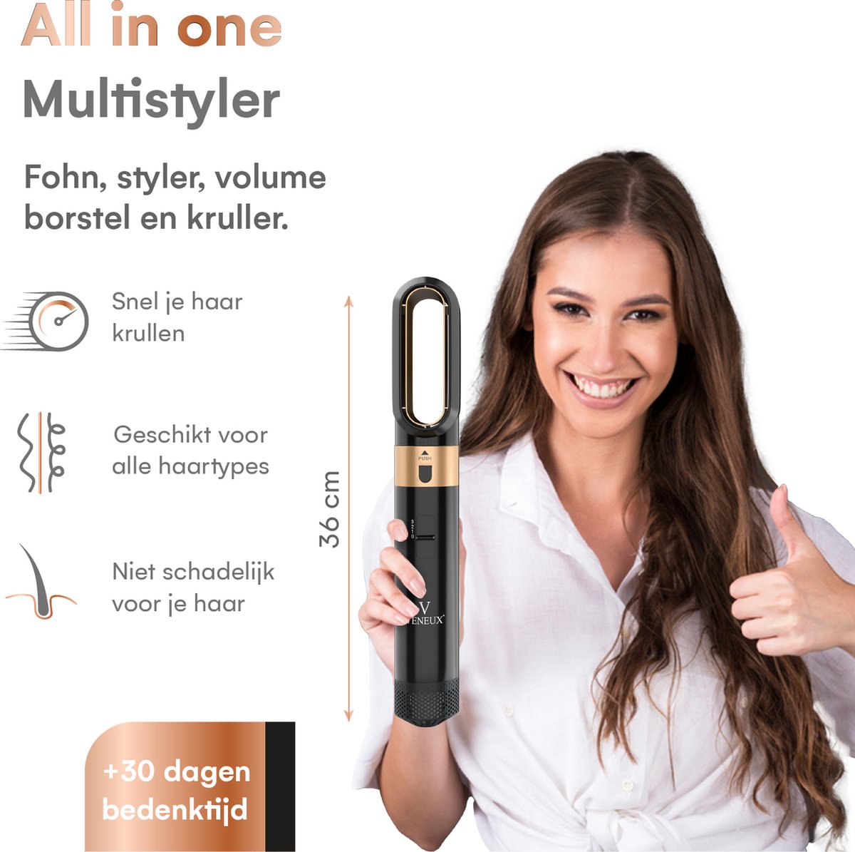 VENEUX® Föhnborstel - Airstyler - Krulborstel - Krultangen - 5 in 1 Multistyler - Met Opbergcase - Zwart Met Goud