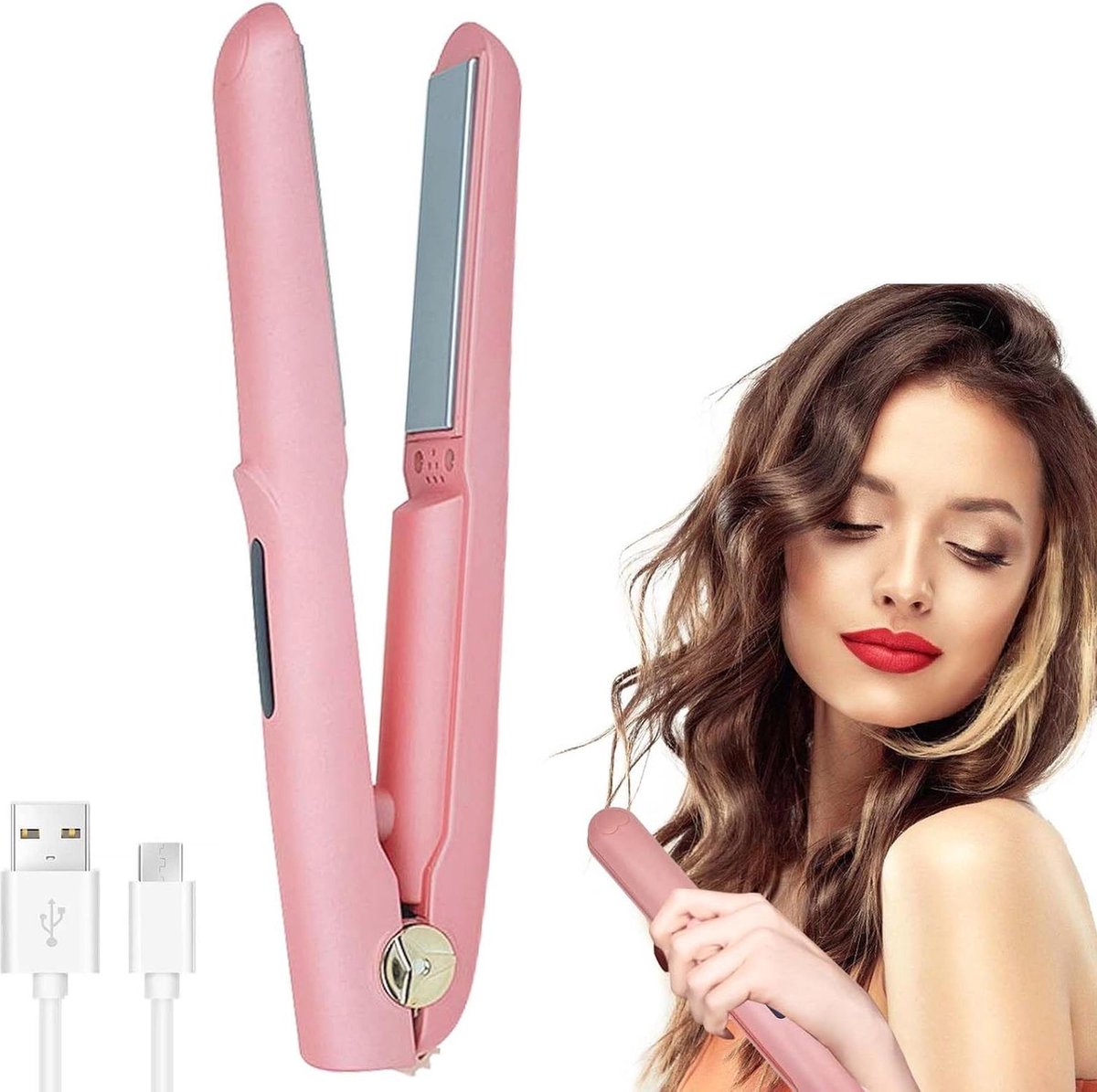 Hair straightener 2-in-1 mini hair straightener cordless ceramic USB - for hair
