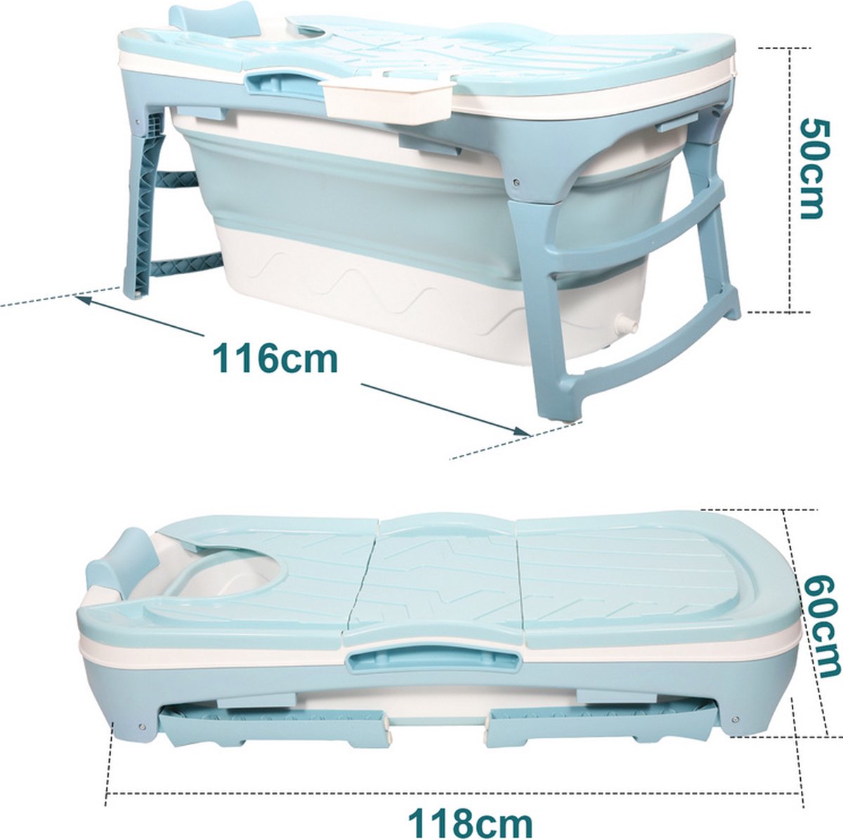 Foldable Bath L 118cm - Blue Bathtub Adults - Bath for in the Shower - Ice Bath