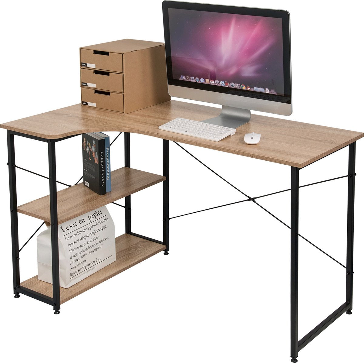 Simpel Bureau - Bureau - Luxe Bureau - Laptop Tafel - Vintage - Industrieel Bureau - Licht eiken