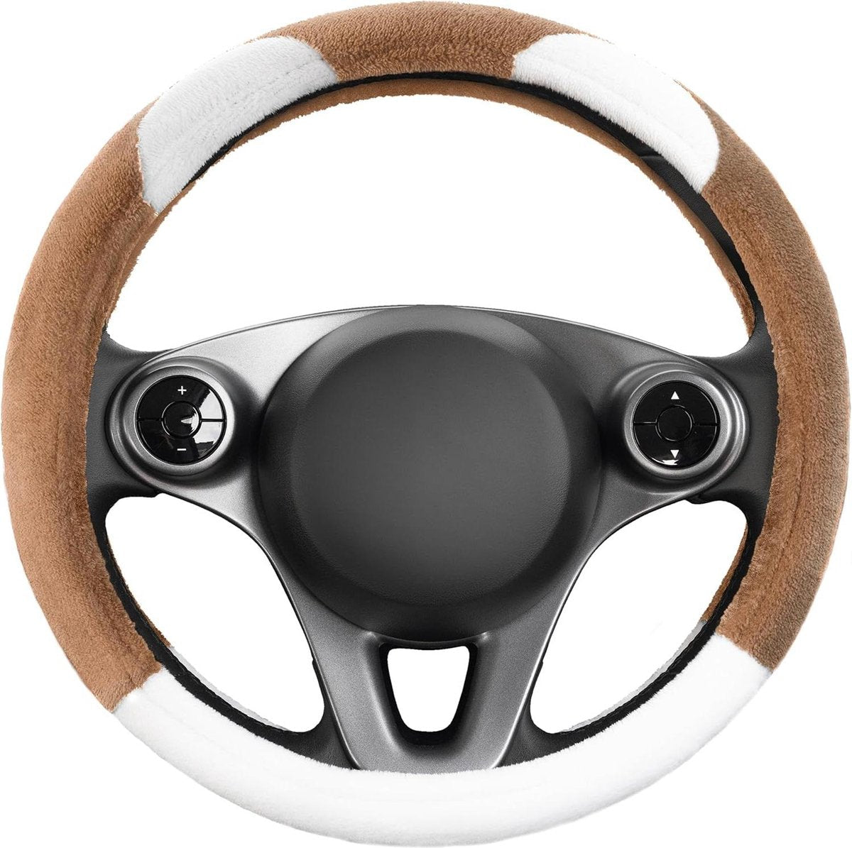 Steering Wheel Cover Plush Brown White - Teddy Interior Accessories for Women - Universal 37-39 cm / 145-15 Inch Steering Wheel Cover Leopard