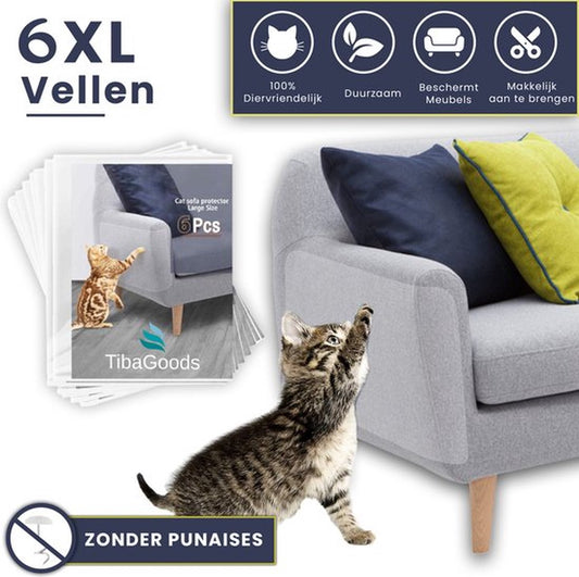 Antikrab Vellen voor Kat en Hond - 6 XL Vellen – Zonder Punaises - Tegen Krabben – Bankbescherming – Meubelbescherming – Krabpaal – Anti Scratch – 43.2 x 30.5cm – Transparant