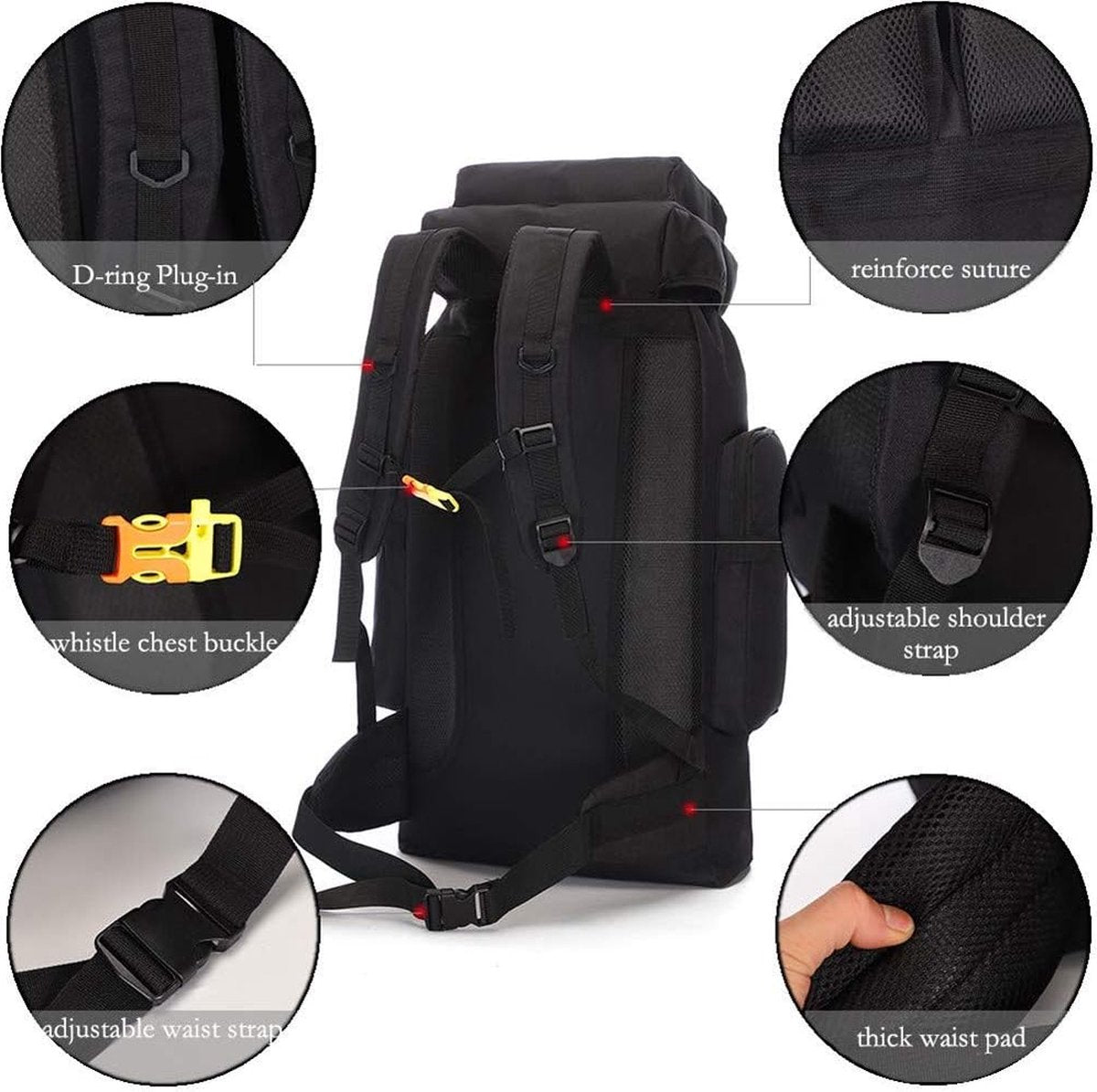 Wandelrugzak – Hiking Backpack – 100L – Zwart – Grote Capaciteit – Veel Vakken – Ideaal voor Outdoor en Trekking