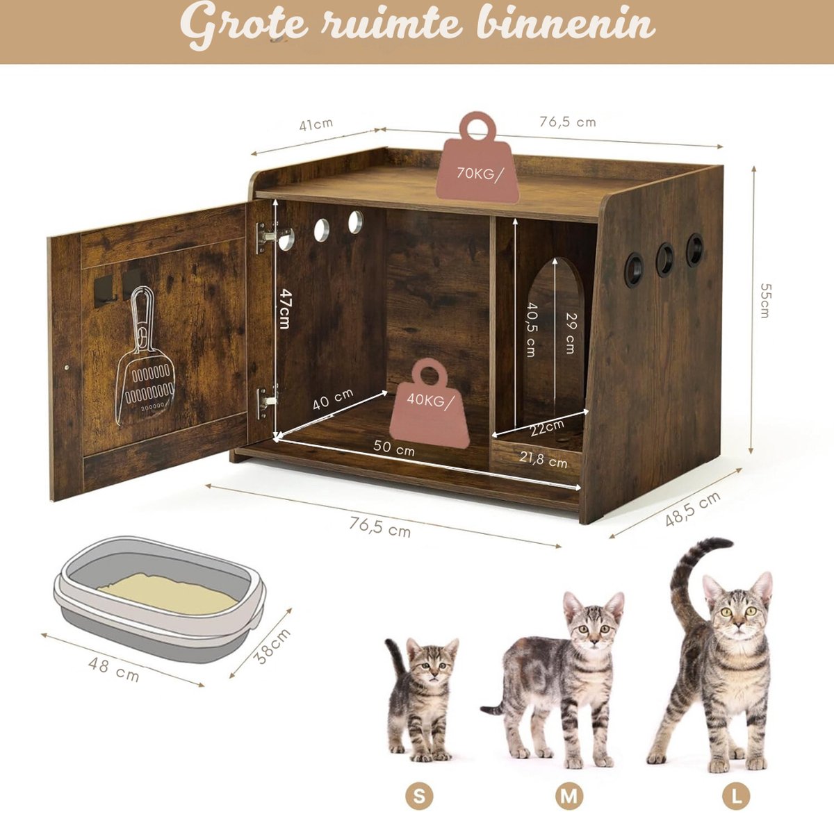 Kattenbak Kast - Kattenhuis - Kattenmand - Halmeubel – Dierenhuis - Nachtkastje - Kattenkast - Dressoir – Kattenhok - Bijzetkastje - Krabpaal - Katten Mand – Vintage Bruin