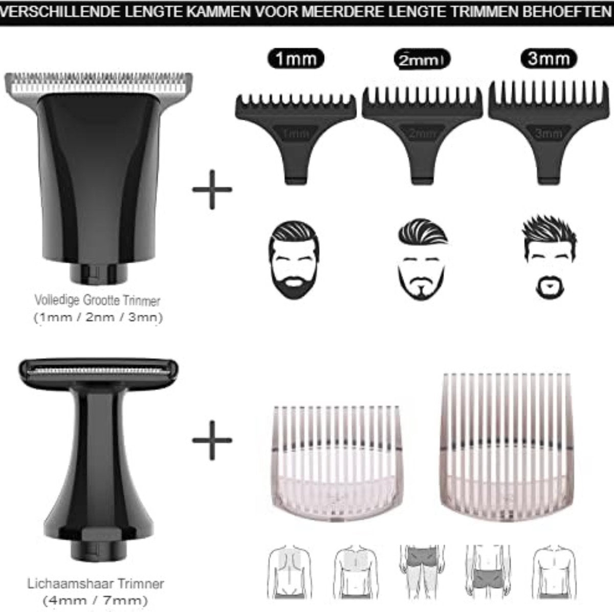 Bodygroomer Mannen - Body trimmer Heren - Body Shaver Mannen - Lichaam Groomer - Draadloze tondeuse met verstelbare verlenging, waterdicht - Zwart