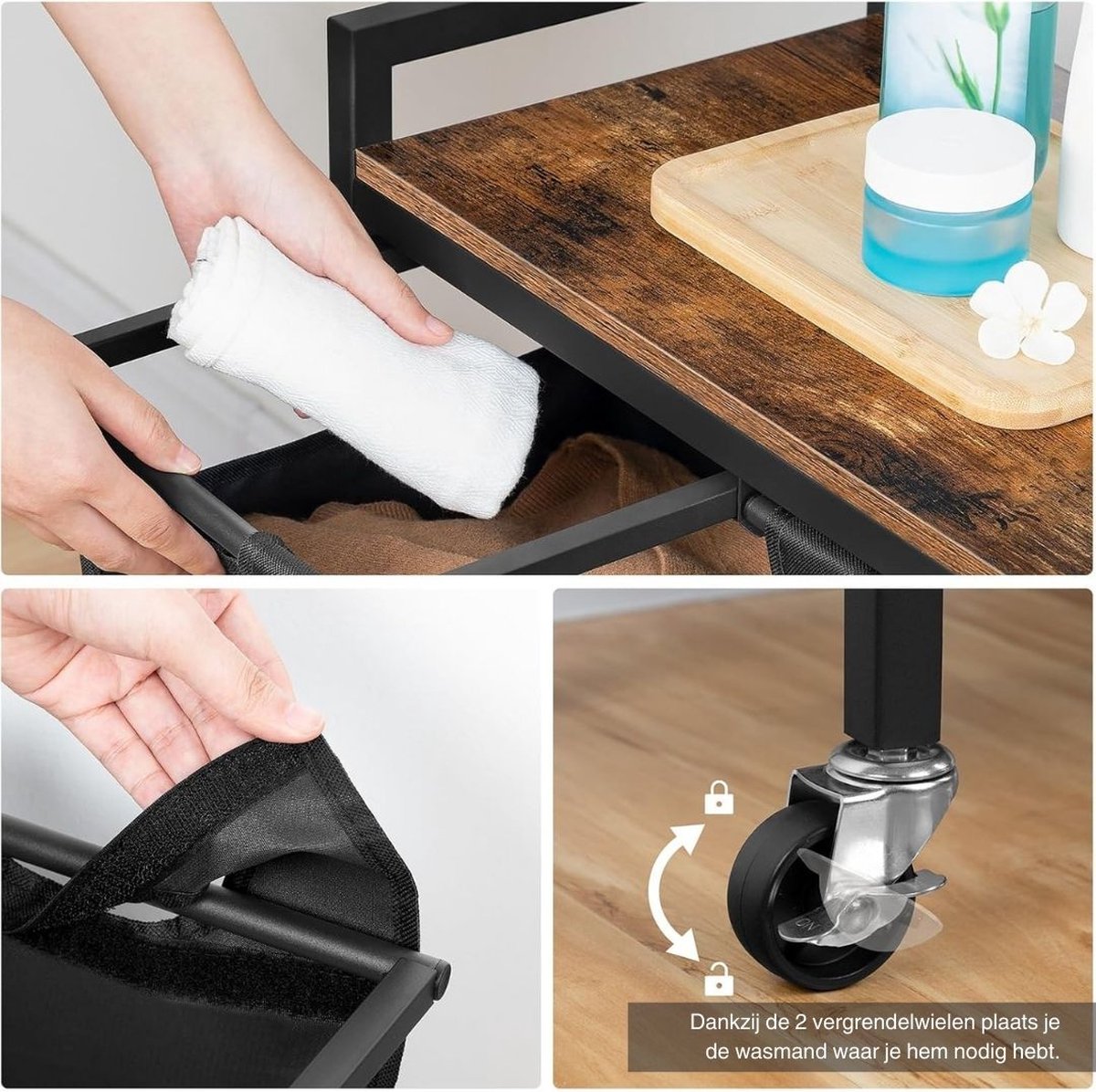 Laundry sorter 4 compartments - Laundry basket 4 compartments 4x 39 Liters - Laundry basket with storage shelf - Laundry sorter - Double laundry basket - Duo Laundry basket - Laundry baskets - Black