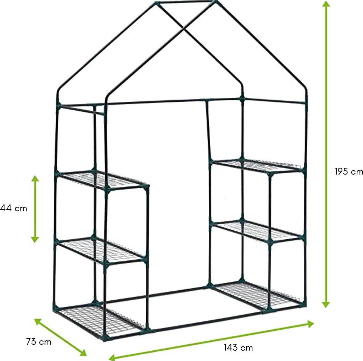 Tuinkas - 6-Lagen Tuinkas - Kweekkas - Broeikas voor Binnen en Buiten - 6 Planken - Duurzaam - Waterdicht Zeildoek - Touwen en Haringen - Stevig en Eenvoudig te Monteren - 195x143x73cm