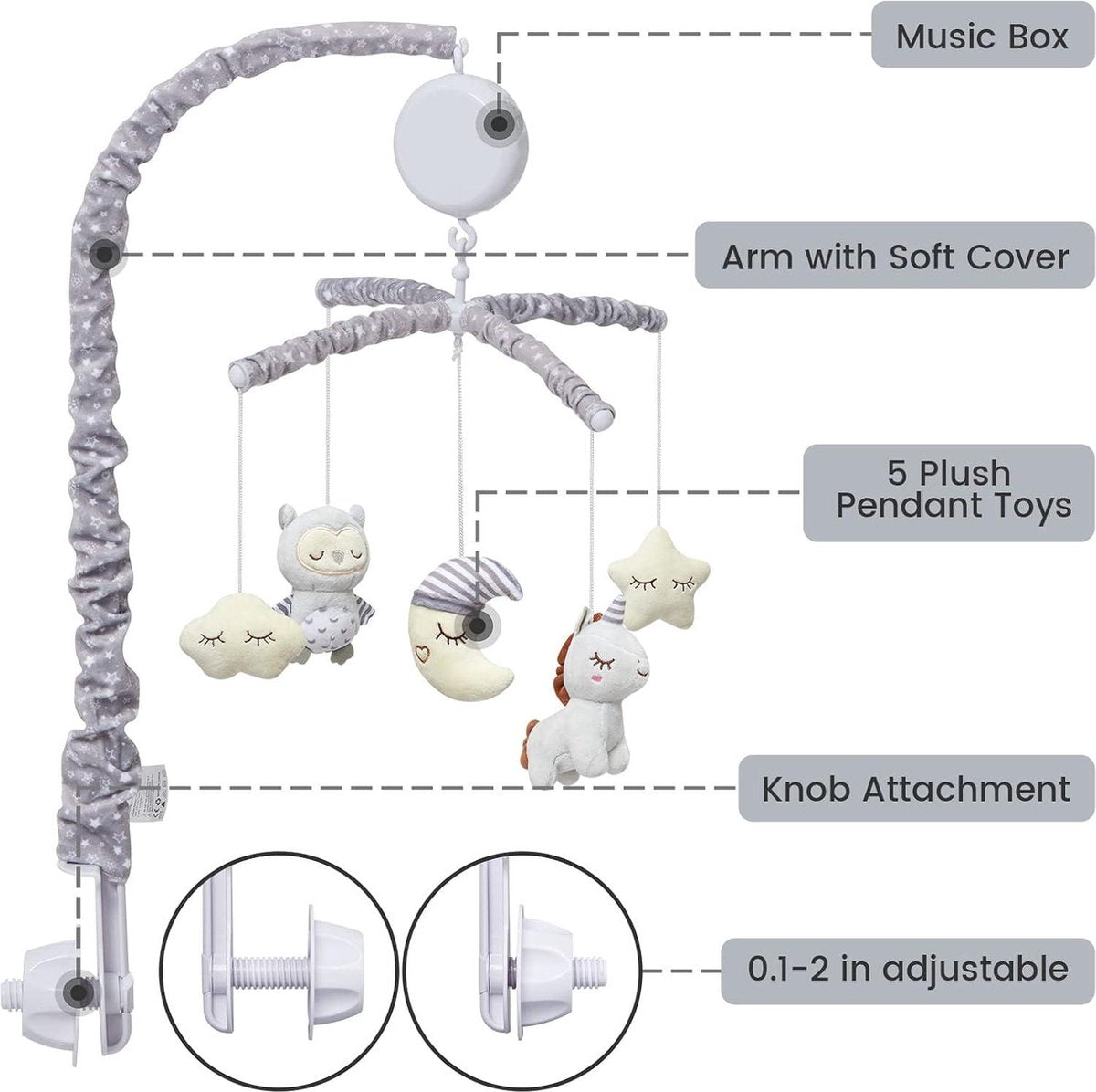 Baby Mobile - Electric Musical Crib Toy for Girls and Boys - Grey