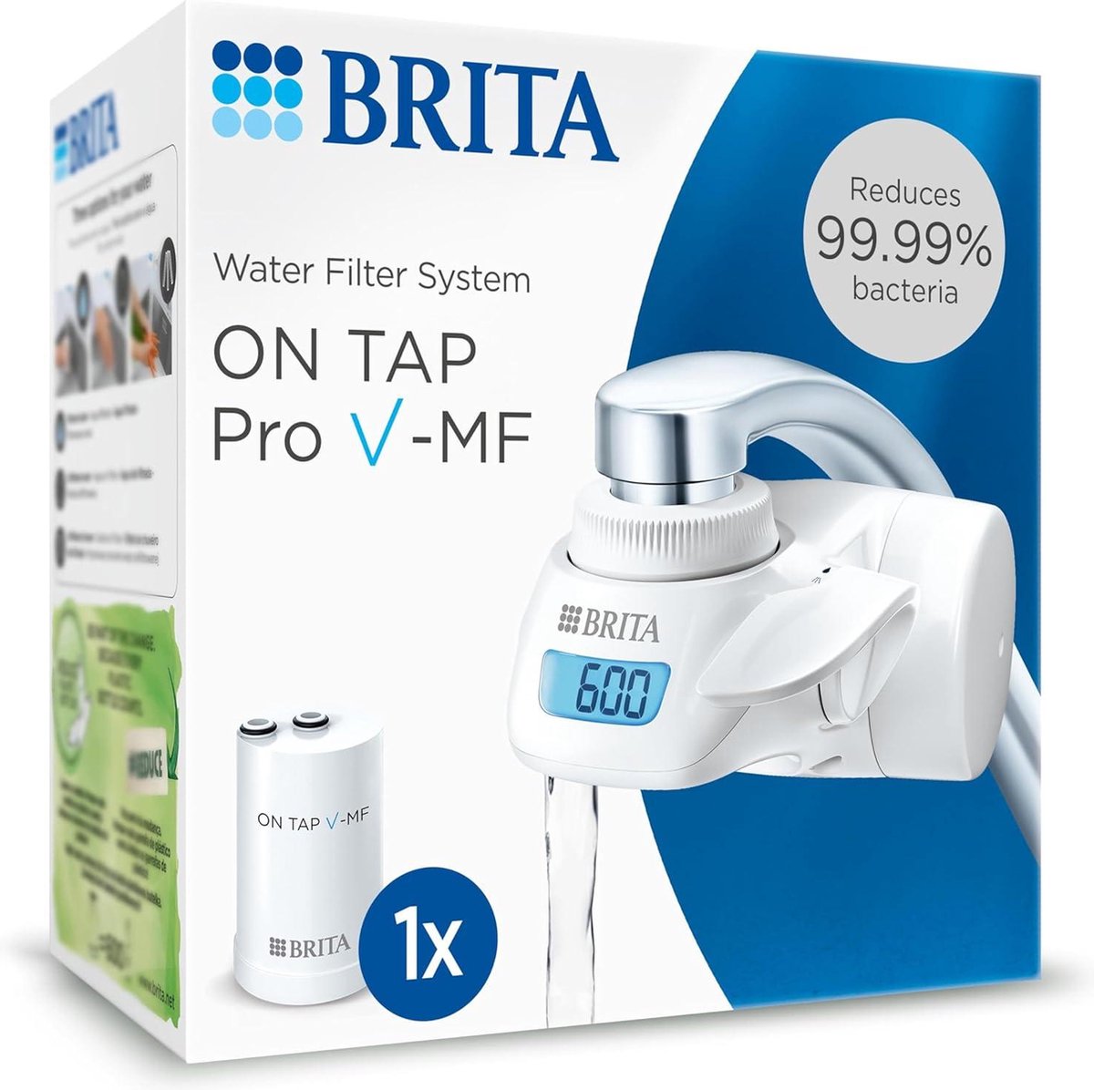 BRITA ON TAP Pro V-MF Waterfiltersysteem incl. 1 filterpatroon - 99,99% - Bacterievrij waterfilters & drinkflessen - Duurzaam Water met Filtertechnologie - Uitstekende Smaak waterfilter kraan