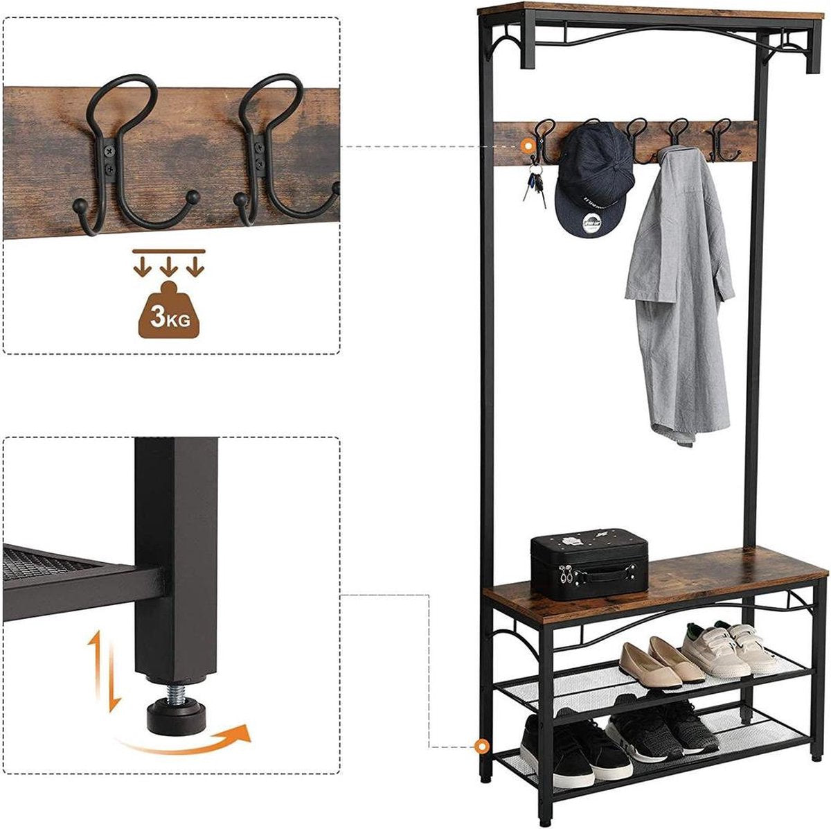 Coat Rack with Bench and Shoe Storage