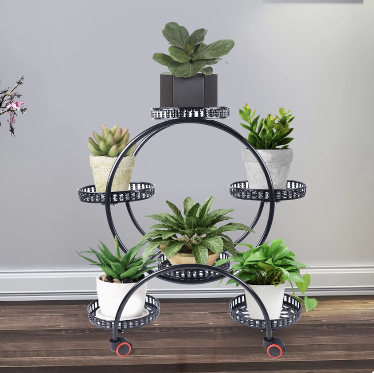 J&R Plantenrek – Metaal – 6 Lagen - zwart - planten standaard - Woondecoratie - Bloempotten - Plantentoren