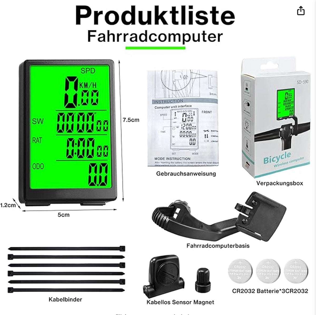 Fiets Kilometerteller - Fietscomputer - Snelheidsmeter - Draadloos - Waterdicht - Fietsaccessoires - LCD-scherm - Stopwatch - Eenvoudige Installatie - 31 Functies - Universeel - Zwart