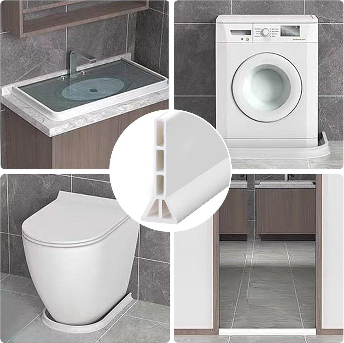 Zelfklevende doucheafdichting TPE wit waterblokkering waterbarrière - Opvouwbare douchewaterstop drempel waterbarrière voor keuken - 2 meter lang 10 cm hoog 35 cm breed