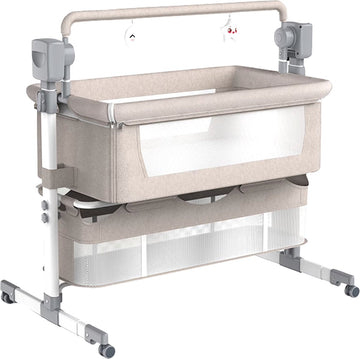 J&R Babybed - Elektrisch babybed - Wieg - Baby bedje - Ledikant - Bluetooth - Verplaatsbaar - Draagbaar - Klamboe - Bruin/Khaki
