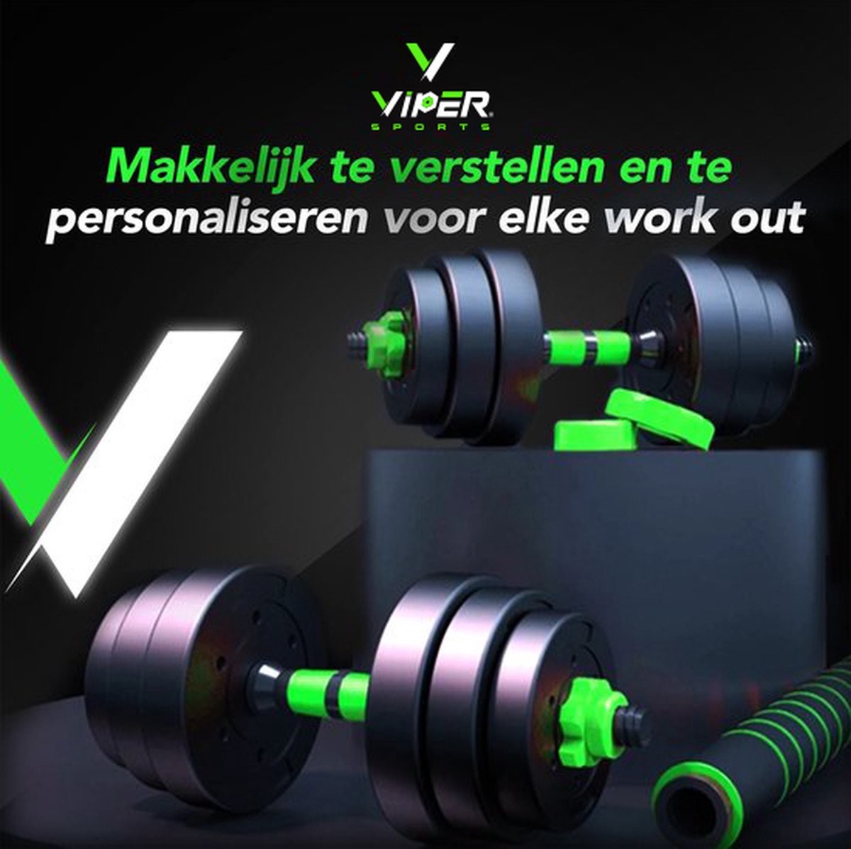 Viper Sports Adjustable Dumbbell Set up to 40kg - Dumbbell Set - 2-in-1 Weights - User-friendly Fitness Bar - Home Gym - Strength Training - Dumbbells - Green