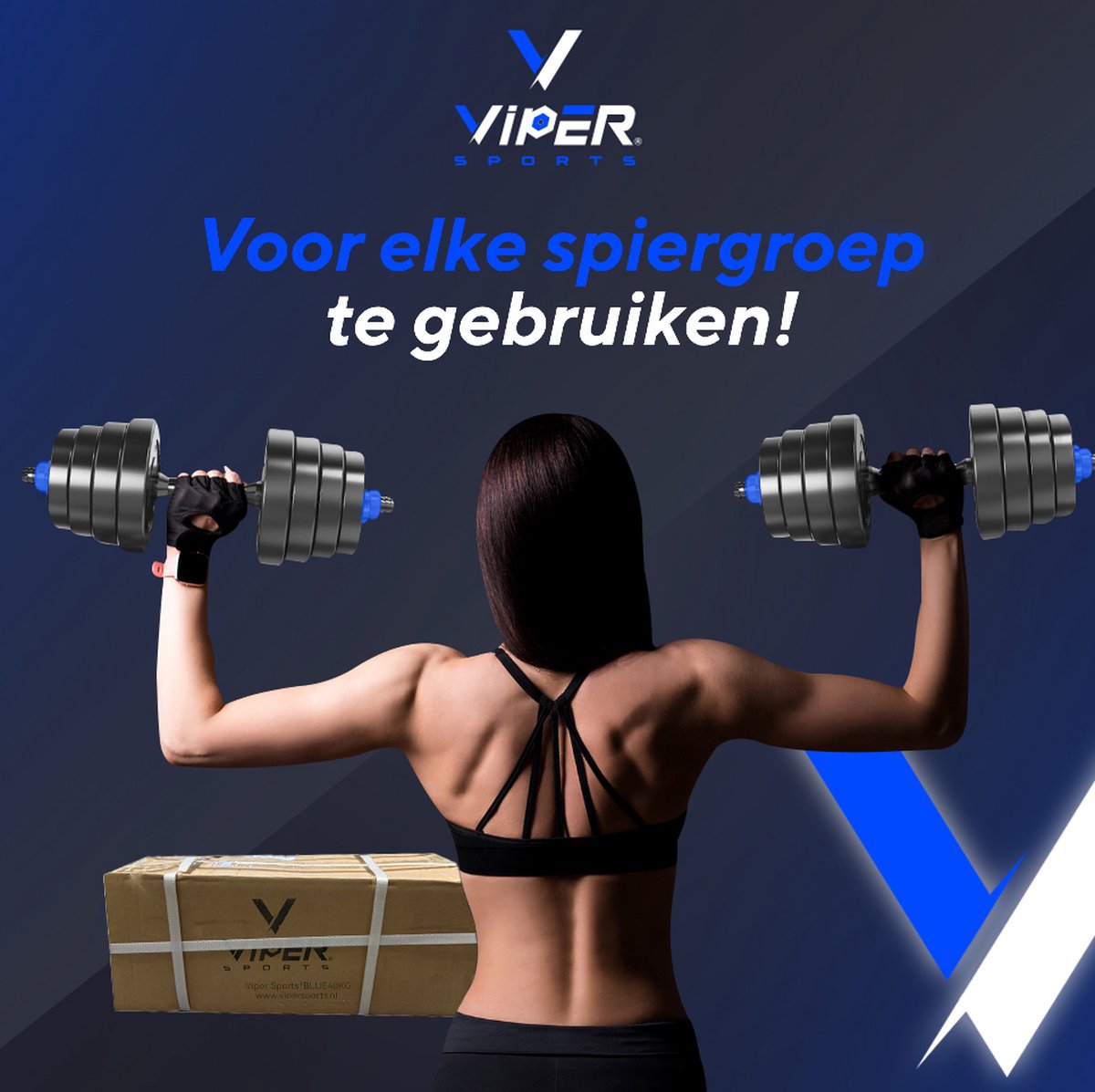 Viper Sports verstelbare dumbbell set tot 40 kg – Halterset – Professionele 2-in-1 Halterset met gewichten – Krachttraining – Gebruiksvriendelijke Fitness Halterstang – Dumbbell - Blauw