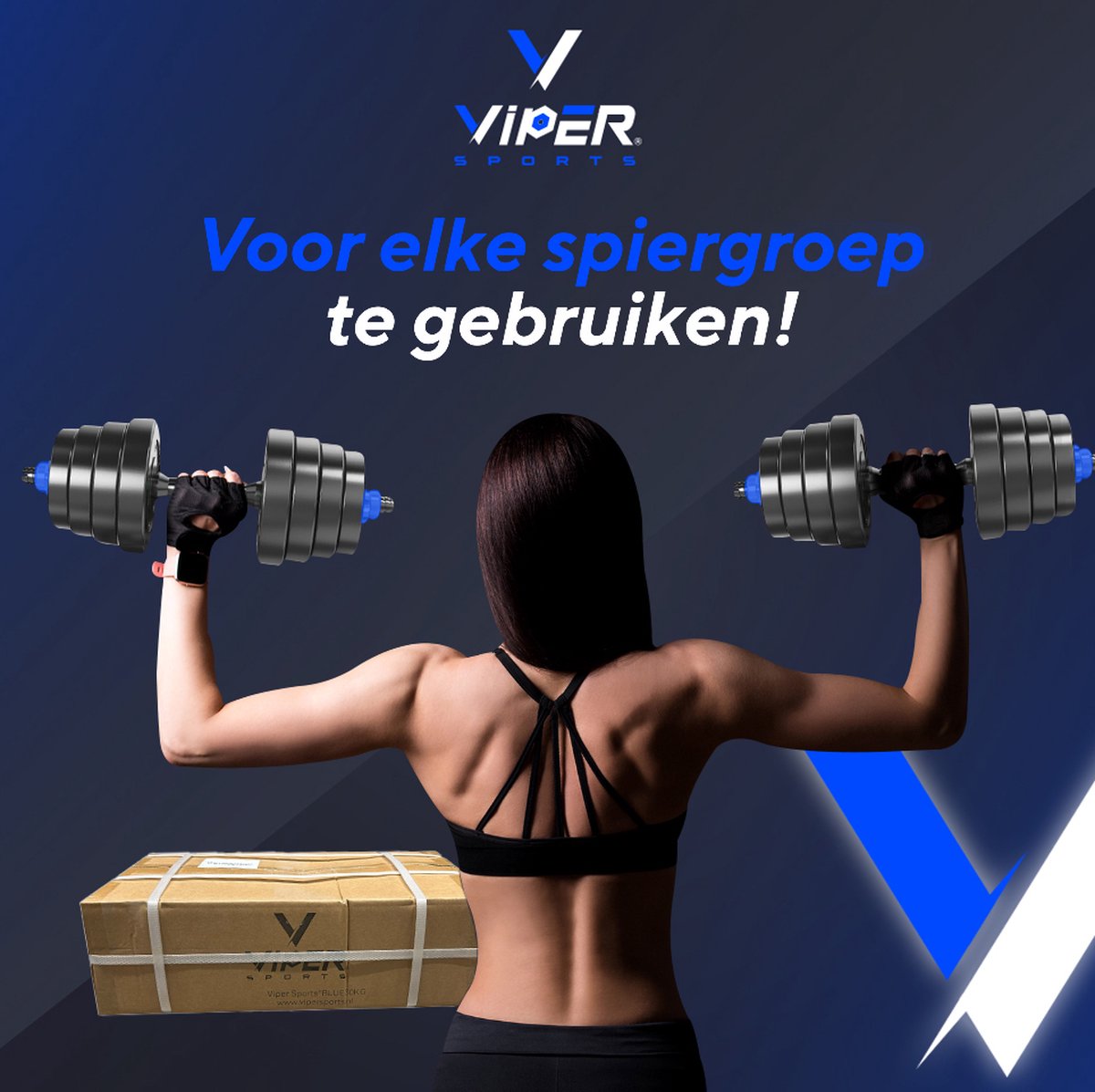 Viper Sports adjustable dumbbell set up to 30 kg - Dumbbell set - Professional 2-in-1 dumbbell set weights - User-friendly fitness bar - Dumbbell - Blue