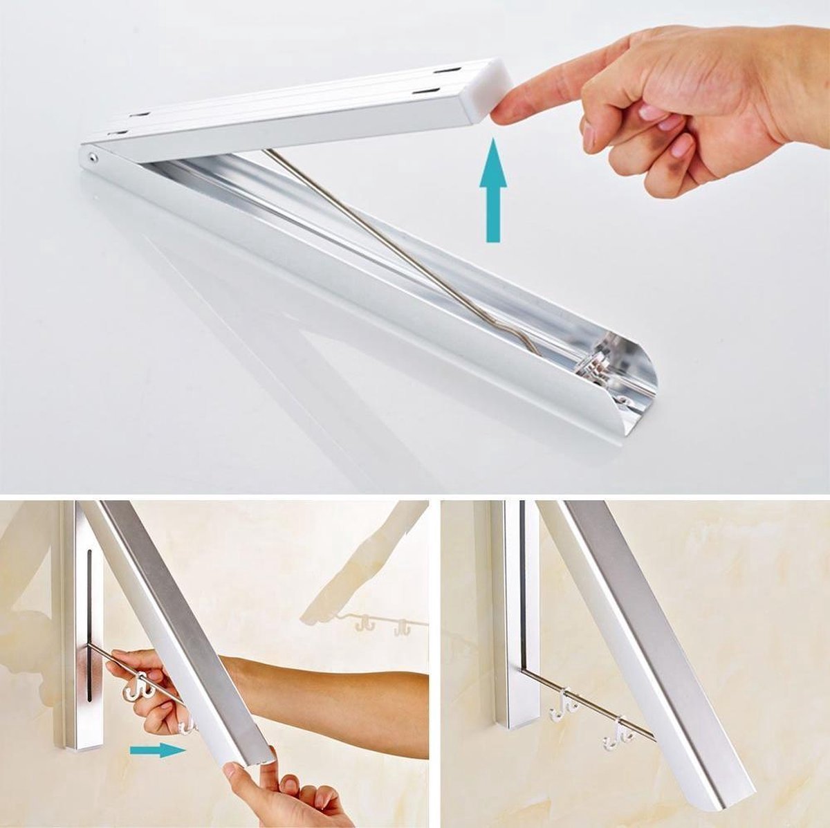 Milano Luxe inklapbaar droogrek – Wasrek hangend – Inklapbaar wasrek – Kledingrek voor wandmontage – Stevige inklapbare kledinghaak – Lichtgewicht en ruimtebesparend wasrek – Zilver - 40.5x33x31 cm
