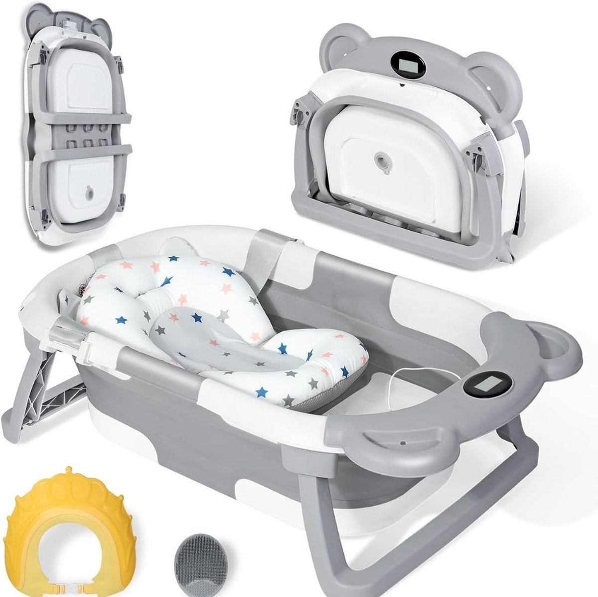 Baby Badje Met Standaard - Babybadje - Inklapbaar Bad - Bad Baby Met Kussen - Zitbad - Opvouwbaar Bad Kinderen - Babybadje met Afvoergat en Antislip Poten - Bath Bucket - Opvouwbaar Babybadje - Babybadset