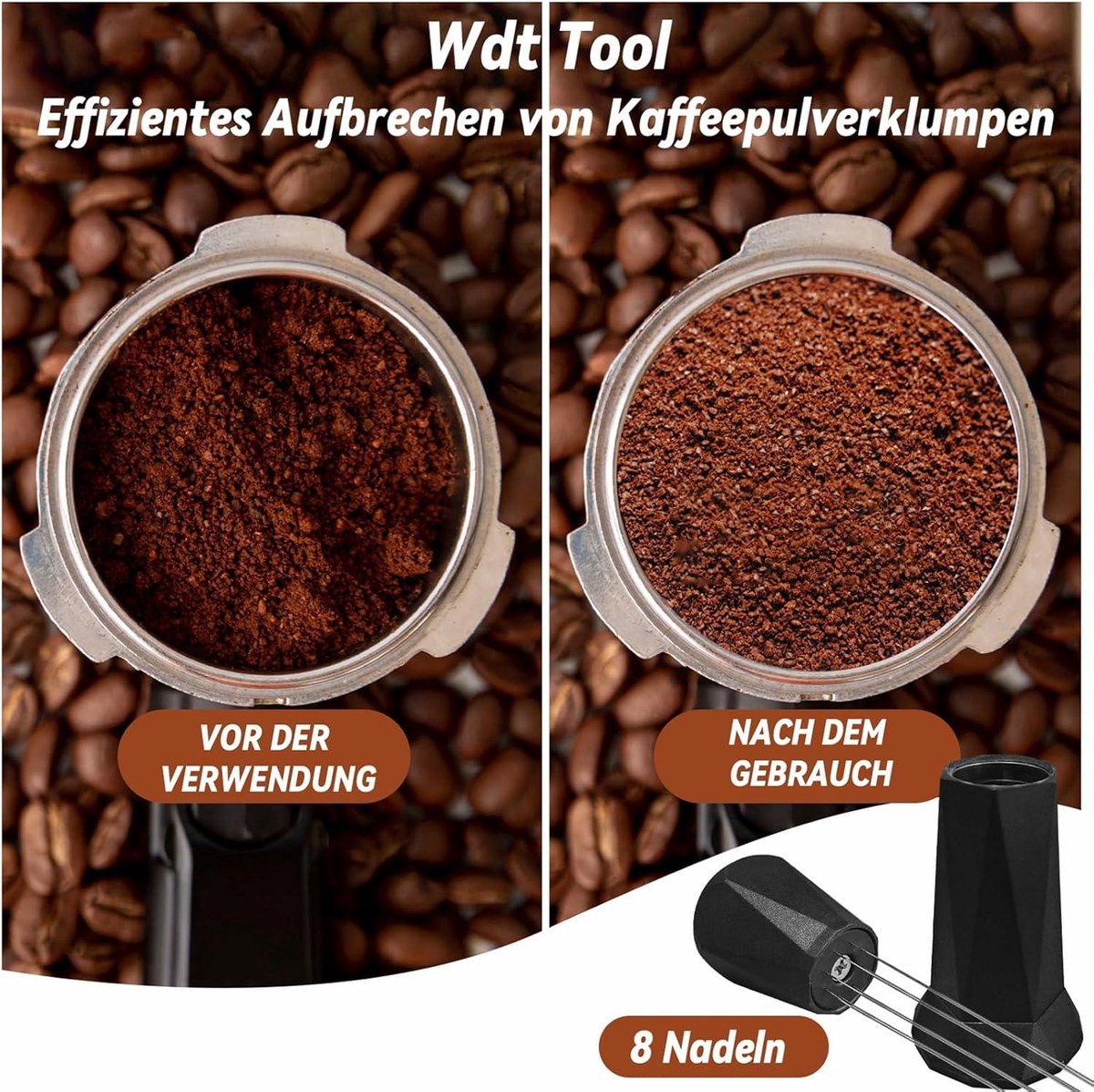 Tamper set - 5 accessoires voor koffie tampen inclusief tamper - 51 mm naalden - WDT Tool - reservenaalden - doseerring - 51 mm tampmat - barista's beginners experts
