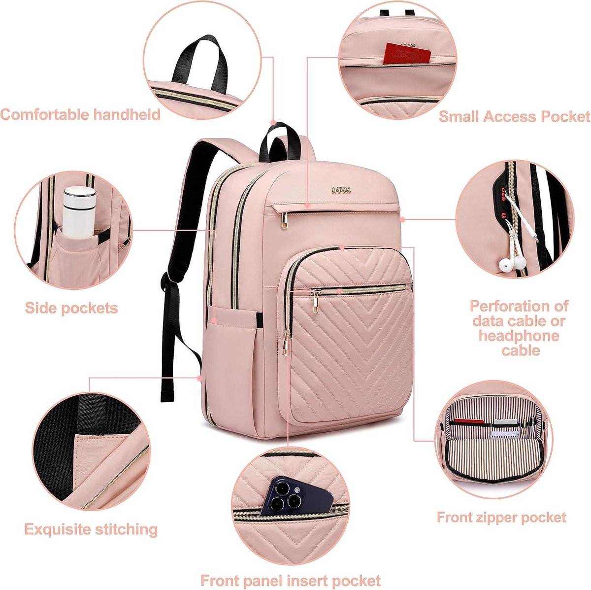 Rugzak voor Vrouwen - 17.3 Inch Laptop - Modieus Reizen Werk Anti-diefstal - Rugzak Zakelijke Computer Waterdicht - Roze Grote College Rugzak - Dames