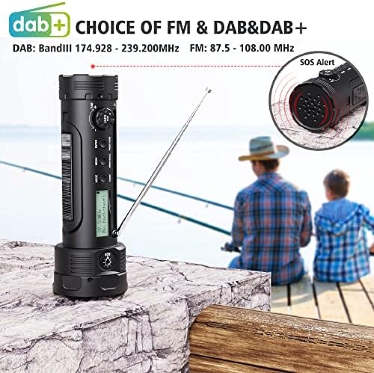 Dynamo-zaklamp, campinglamp, zwengelradio, met 3000 mAh oplaadbare batterij, noodradio, led-campinglamp, FM-dynamo, zonnetalarm, voor outdoor, wandelen