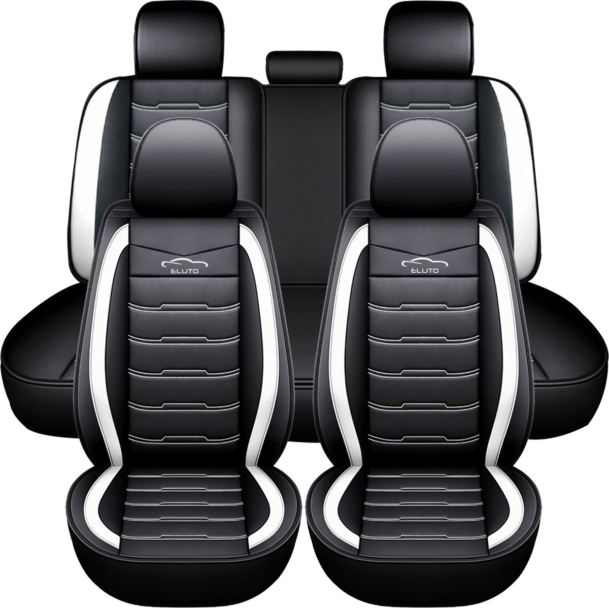 Universal 5-Seater Car Seat Covers PU Leather - Breathable Non-Slip - Black and White