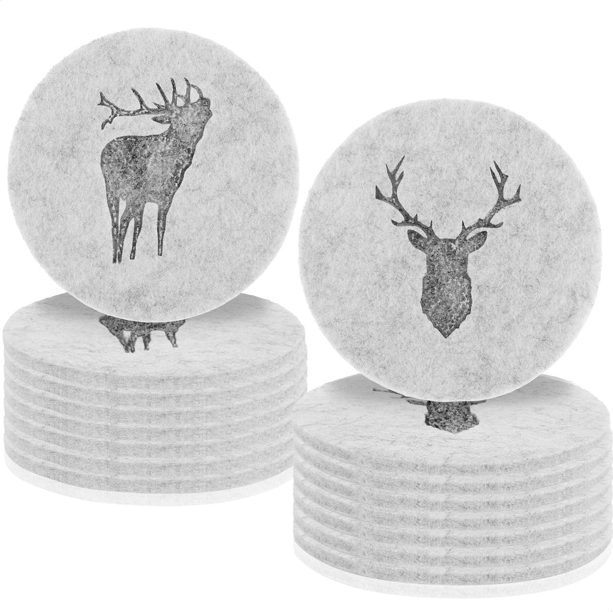16x vilten onderzetters, tafelbeschermer van robuust vilt, onderlegger voor kopjes, glazen, kopjesonderzetters met hertenmotief, ronde beschermmat, afwasbaar, Ø 10 cm (Ø 10 cm, hert)