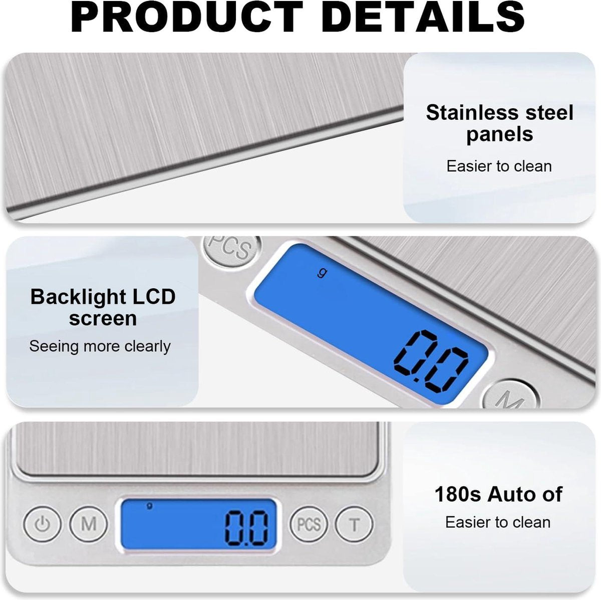 Digital Kitchen Scale - Kitchen Scale 3kg-0.1g Pocket Food Scale Gram and oz for Weight Loss Cooking Baking Jewelry - High Precision Gram Scale with 6 Units Coffee Scale - 2 Trays LCD Tare