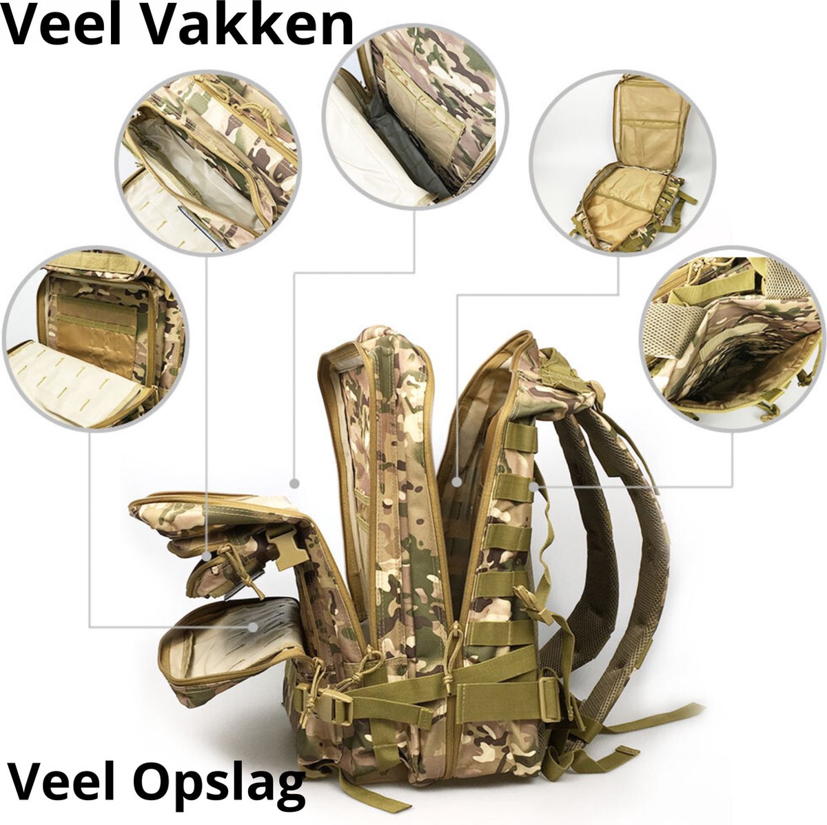 Tactical Army Backpack - 45L - Black - 30 x 30 x 50 cm - 4 Compartments - Made of Polyester - Durable and Spacious