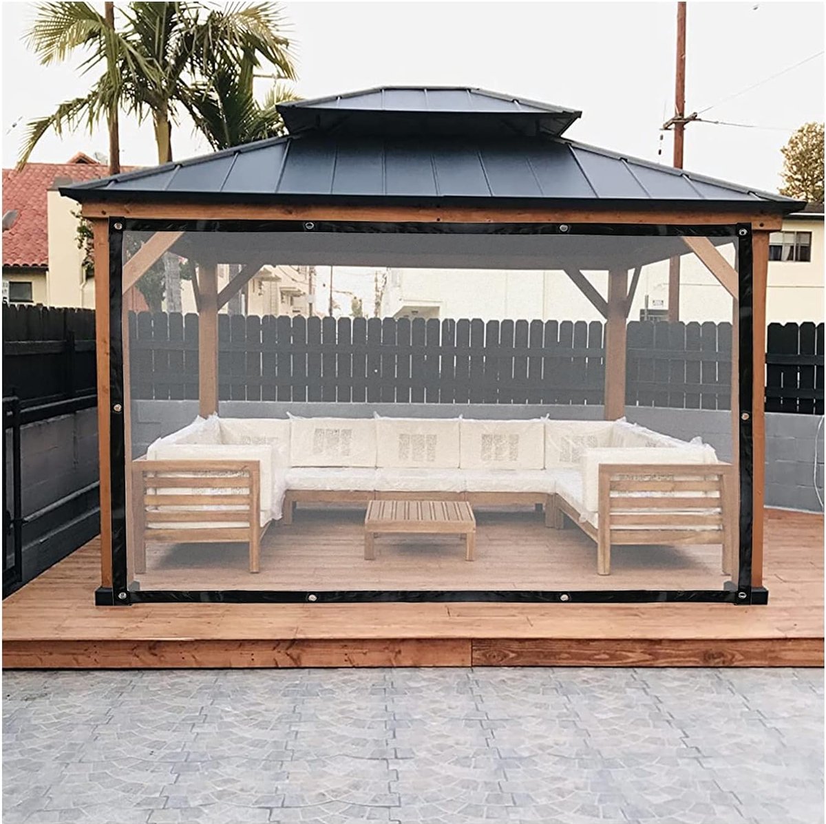 Zeildoek, Tuinscherm, Transparant, met Oogjes, Outdoor PVC, Scheidingsgordijnen, Zeildoeken voor Paviljoens, Pergola's, Balkons, Tuinen, Zijpanelen Etc, Weerbestendig Zeildoek, Maat: 2x5 m