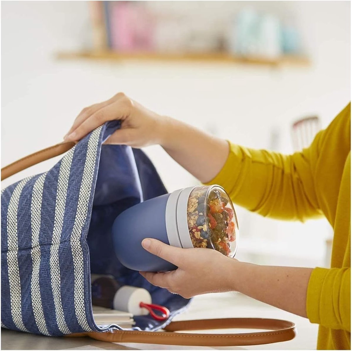 Broodtrommel lunch to go-set, incl. lunchbox, grote broodtrommel met bento box, lunchbox voor kleine snacks en restjes, broodtrommel voor volwassenen, eetbox met vakken