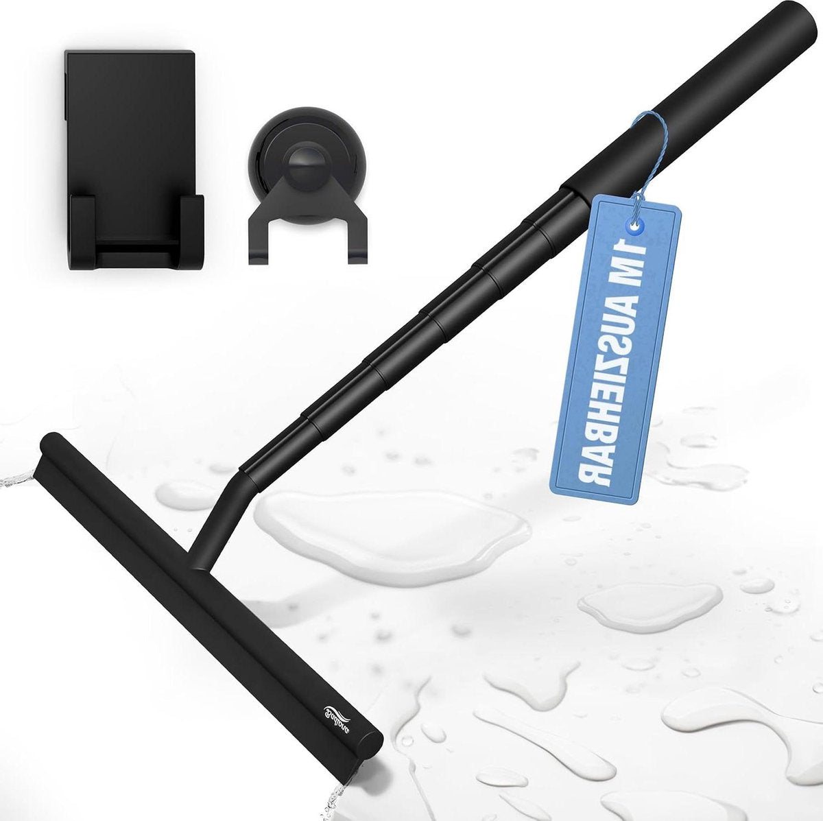 Uittrekbare Douchewisser Zwart - Trekker Douche met 100 cm Telescoopstang | Douchecabinetrekker Douchewisser Raamreiniger - Badkamerwisser Watertrekker - voor Badkamer Magnetische Ruitenwasser