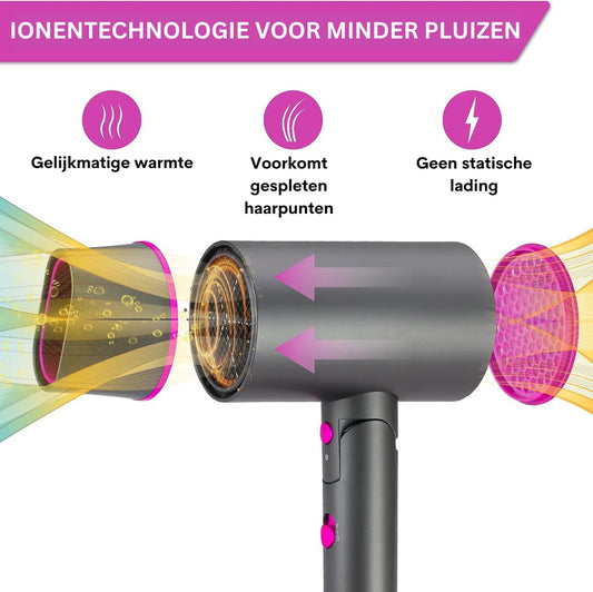 Powerful 2100W Hair Dryer - Prevent Split Ends - Enjoy the Cool Shot Mode - Compact and Foldable (Grey)