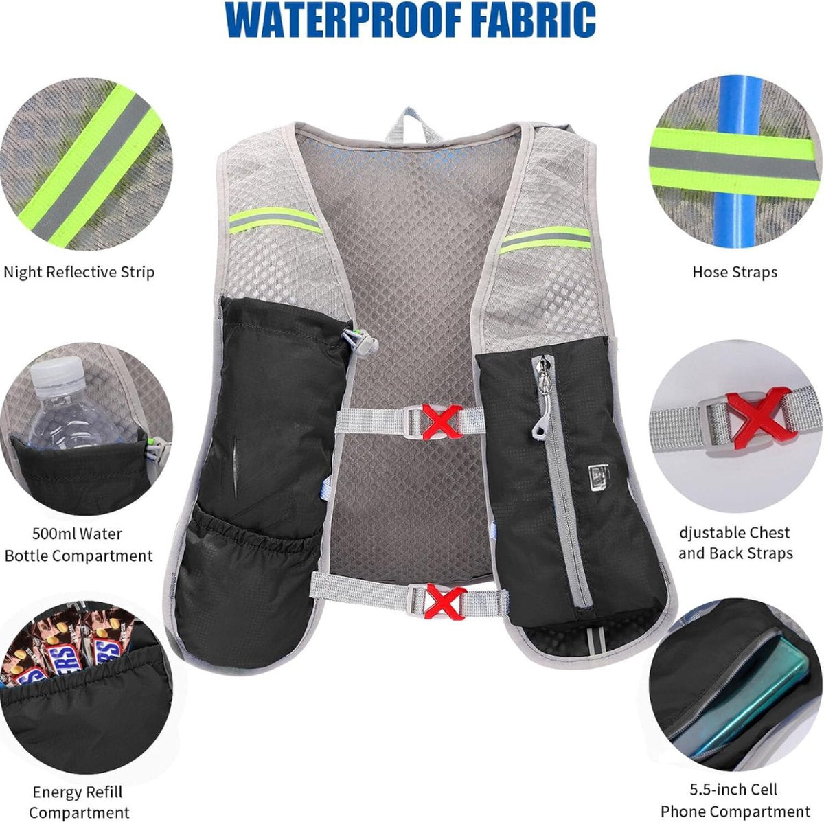 Hydratatievest - Hydratatievest Hardlopen - Waterzakvest - Waterrugzak - Hydratatiepack - Voor Hardlopen, Marathons, Wandelen, Fietsen