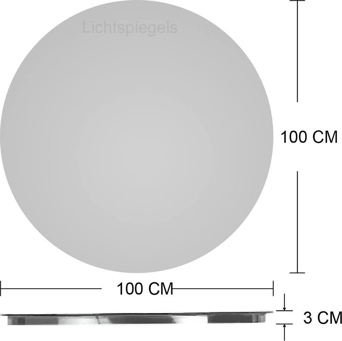Ronde Spiegel met Verlichting - 3 LED-standen en Dimbaar - Verwarmingsfunctie - Condensvrij - 100 x 100 CM