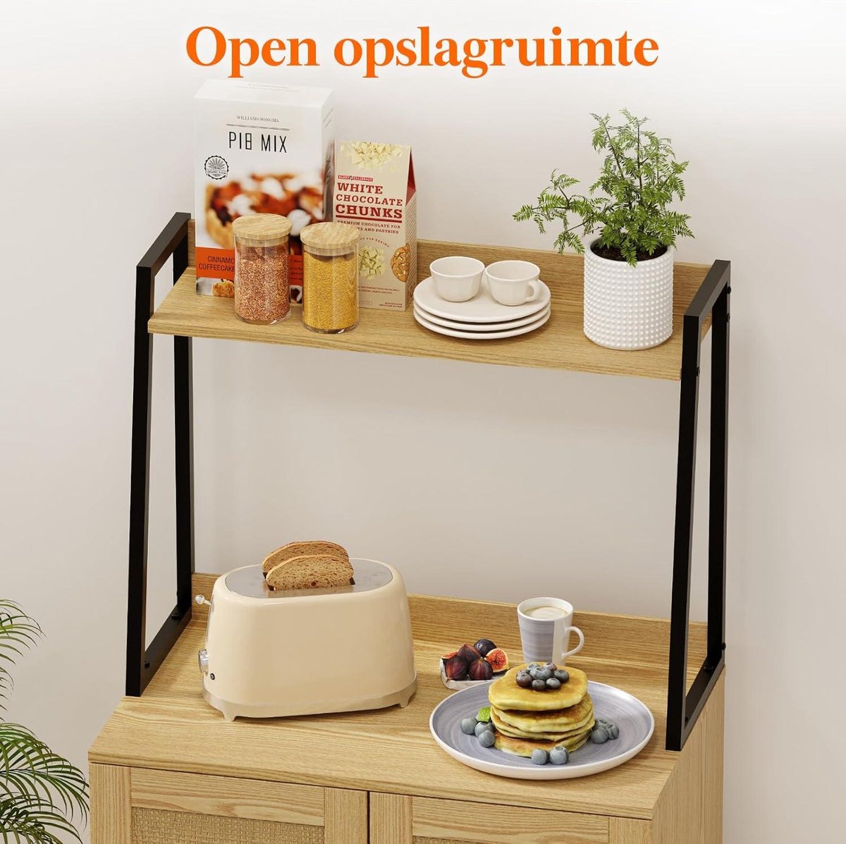49.6" Kitchen Pantry Rattan Doors Adjustable Shelves Microwave Stand Coffee Bar Cabinet Natural microwave cabinet