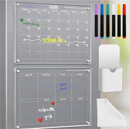 Whiteboard Maandelijkse en Wekelijkse Planner - Afsprakenplanner TO DO - Transparante Magnetische Kalender - Huis- en Gezinsorganizer - Acryl - Afveegbaar - 40.6 x 30.5 cm - 5-Delige Set Whiteboard