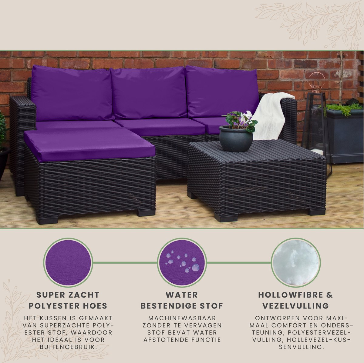 Outdoor Zitkussens met Rugkussens - Tuinkussens - Waterbestendige Tuinzitkussens voor Rotan Stoelen - Tuinstoelkussen voor Terrasmeubilair