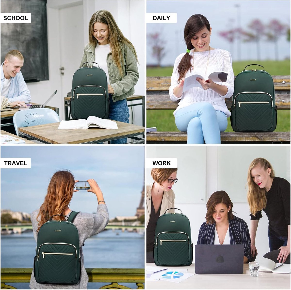 Laptoprugzak voor dames, 15,6-inch laptoptas, kleine waterdichte schoolrugzak voor meisjes en tieners, antidiefstal, zakelijke reisrugzak met laptopvak, USB-oplaadaansluiting