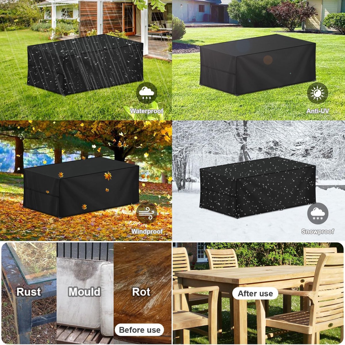 Tuinmeubelhoezen, 220 x 90 x 80 cm, afdekzeil voor loungesofa, tuintafel, waterdicht, beschermhoes voor tuinmeubelen, afdekhoezen voor lounge- en rotanmeubels