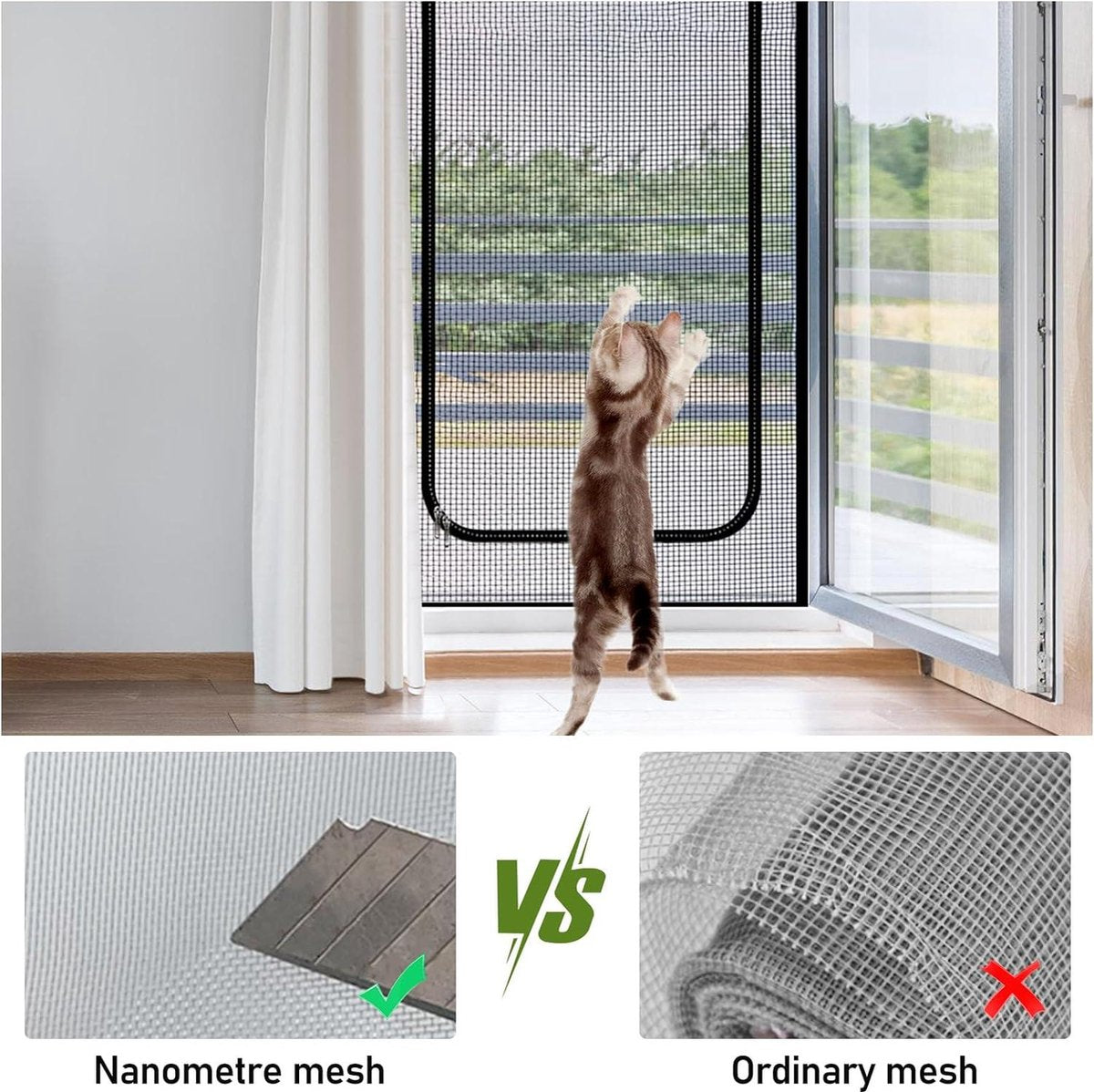 Pet Cat Net For Balcony - Cat Screen Door With Zipper - Pet Safe Mesh Door - Cat Grille For Balcony Door - 90 x 210 cm Cat Net - Cat Net Balcony